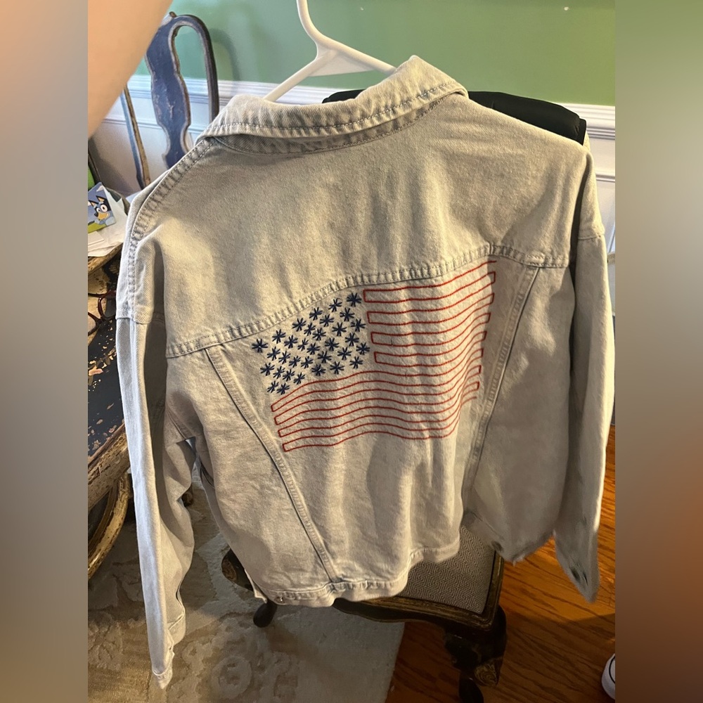 Jean jacket USA American Flag EUC XL Old Navy - Picture 2 of 2